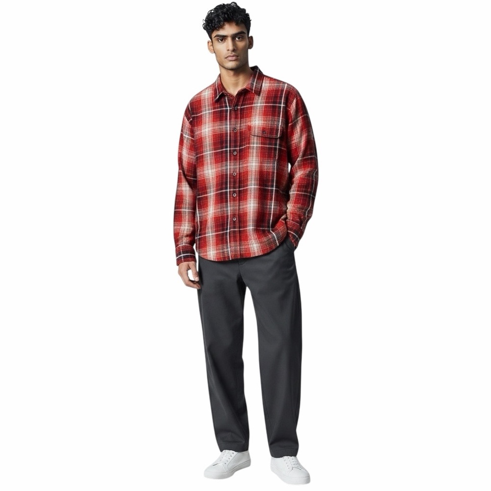 Old‎ Mill Men’s Red Plaid Heavyweight Shirt Size Large Outdoors Hiking Camping